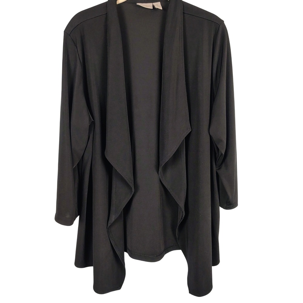 Chico's Womens SZ 3 Easywear Open Front Waterfall Cardigan Black Officecore